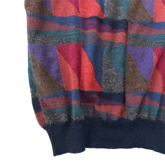 Vintage Iscayo Alpaca Geometric Multi-color Color-block Pullover Sweater, M - Picture 3 of 7
